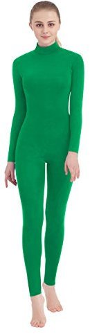 SUPRNOWA Ganzkörper-Einteiler mit Rollkragen, Spandex, ohne Füße, langärmelig, Uni, Grün (Footless), XL