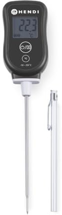 HENDI Thermometer, Reaktionszeit, Küchenthermometer, Fleischthermometer, IP65, Norm, Temperaturbereich: -50°C bis 350°C, 130mm Edelstahlsonde, 204x42x(H)20mm, Inkl. Batterie, Polycarbonaat, ABS