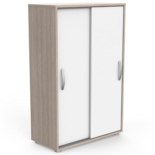 Miroytengo Zapatero Multiusos con Puertas Correderas Blanco y Roble 106x68x33 cm
