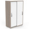 Miroytengo Zapatero Multiusos con Puertas Correderas Blanco y Roble 106x68x33 cm