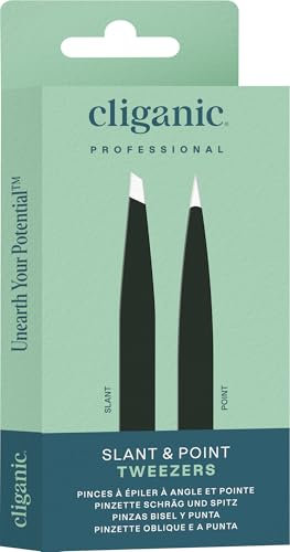 Cliganic Set di pinzette per sopracciglia: punta di precisione inclinata e puntiforme, acciaio inossidabile, per uomini e donne, garanzia Cliganic 90 giorni