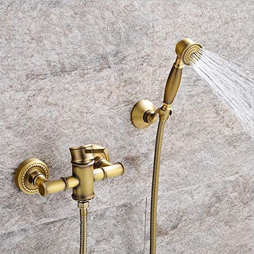 AXWT Cobre Antiguo Bañera Ducha Simple Faucet Caliente y fría Tome una Ducha Baño Mezcla Válvula Festival de bambú Triple Traje Cabeza de baño (Color : D)