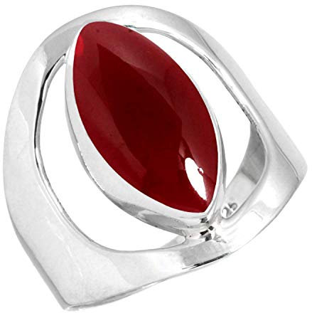 Jeweloporium Roter Granatquarz Silberring Größe 57 (18,1), 925 Sterling Silber Ring für Damen, Marquise Stein Boho Schmuck