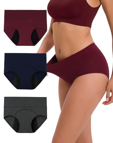 INNERSY Mutande Ciclo Mestruale Donna Slip Assorbenti Cotone Intimo Taglio Cesareo Pacco da 3 (42, Vino/Blu Navy/Grigio)