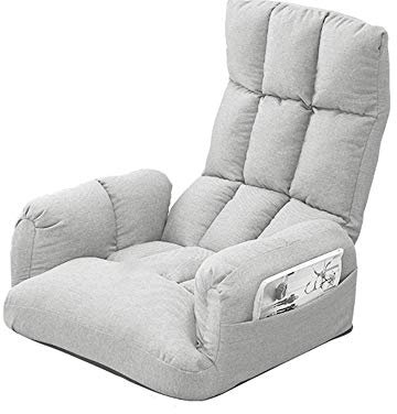 Bseack Bodenstuhl Lazy Lounge Sofa mit seitlichem Aufbewahrungstasche Klappboden Stuhl mit Armlehnen Meditation Bodenstuhl herausnehmbar und waschbar Lounge Chair (Color : Creamy-White)