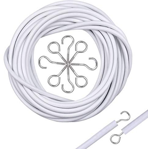Disino Vorhang Drahtseil Set, Vorhangdraht 5M Vorhangseile Weiß Curtain Wire mit 10 Stück Ösen und 10 Stück Haken für Gardinenstangen