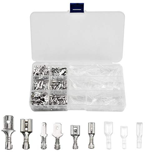 270 Pcs Male Female Wire Spade Connectors Electrical Wire Connector Wire Crimp Terminal Block Quick Splice Wiring Connector with Insulating Sleeve for Electrical Wire Crimping 2.8mm 4.8mm 6.3mm