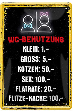 Blechschild WC Benutzung - Toiletten Dekoration Schild - Dekoblechschild fürs Gäste Klo oder Bad - Toiletten Türschild - Deko fürs Klosett, Örtchen - Toilettenschild mit lustigen Spruch - 20x30cm