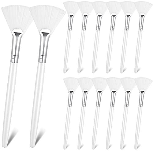 14 Pieces Fan Brushes Facial Applicator Brush Soft Fan Brushes Acid Applicator Brush Cosmetic Makeup Applicator Tools for Mud Cream (White)