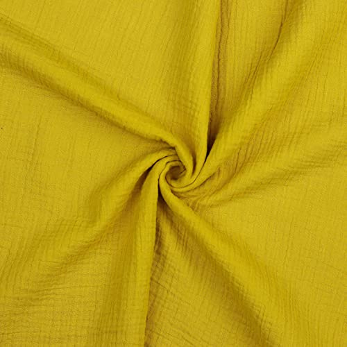 VmG-Store Double Gauze Musselin Stoff Tex zertifiziert Uni Meterware über 40 Farben 100% Baumwolle (023 I Dunkel Gelb, 100 x 135cm)