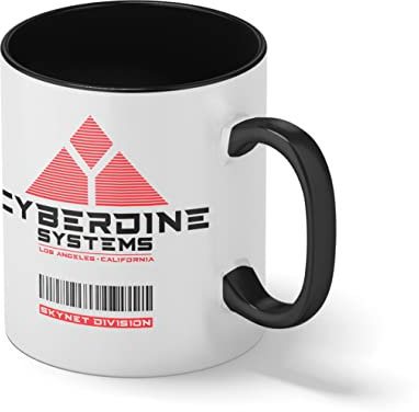 Cyberdyne Systems ART By Dune Inspired By Terminator Weiße Kaffeetasse Mug mit schwarzen Felgen & Griff