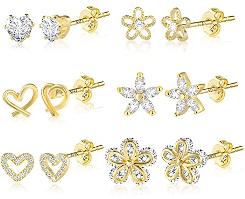 Stud Earrings Set for Women Silver Small Stacking Earring Multiple Piercing | Silver Earrings Gold Plated Stackable Stud Earring Set for Women Ladies Statement Jewellery Gifts Multiple Ear piercing