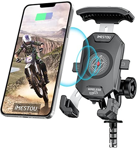 iMESTOU Motorrad Gabelschaft Telefonhalterung Wireless/USB C Ladegerät mit 1 Kugel Passend für Ducati/Honda/BMW etc. mit Gabelschaft 0.47-1 im Durchmesser Schnellladung für 4.0-6.8 Telefone