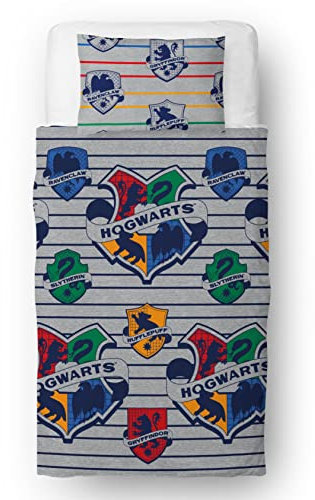 Character World Harry Potter Offizielles Hogwarts-Design-Bettwäsche-Set für Einzelbett, wendbar, 2-seitig, inklusive passendem Kissenbezug, Marken Einzelbett-Set