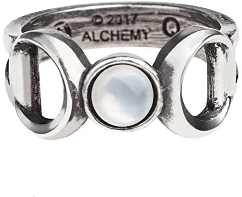 Ro Rox Alchemy England Triple Goddess Moon Ring Crescent Antique Wicca Pearl Cabochon, Silber, L