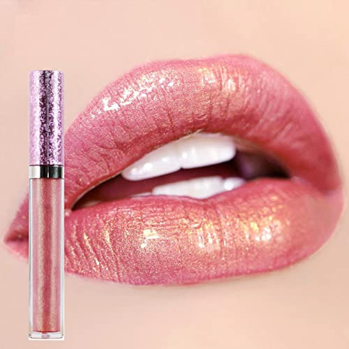 Lip Gloss,Metallic Lipgloss Tinted Diamond Liquid Glitter Shimmer Lipstick Not Fade Lasting Waterproof Non-Stick Liquid Lipstick Gift for Women(1PCS, 03) (02#)