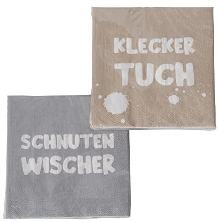 2 x 20 Servietten 'Schnutenwischer & Kleckertuch' grau, hellbraun, weiß