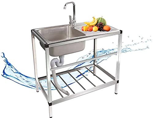 304edelstahl Spülbecken,Gewerbe Spülbecken, Mobiles Waschbecken Mit Warmwasser, Freistehendes Spüle Multifunktionswaschtisch Mit , Wandmontage-Handwaschbecken Für Restaurantküche Und Zuhause (Color :