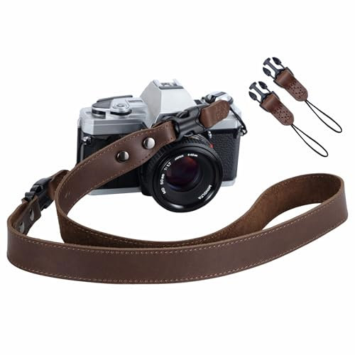 Padwa Lifestyle Genuine Leather Camera Strap with Quick Release Clip Buckle - Soft Full Grain Cowhide Leather Camera Straps for All Compact Cameras, Binocular and Drone Remote Control(1 / Dark Brown)