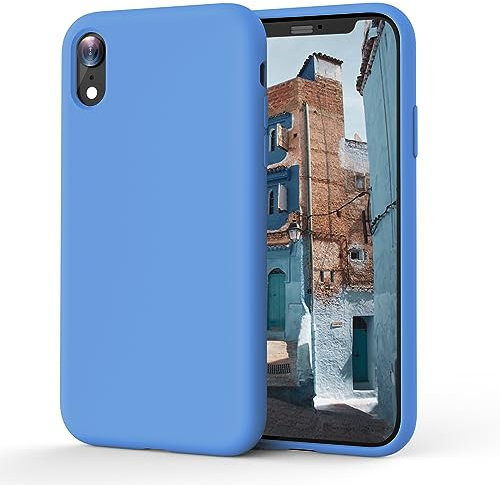 OIIAEE Coque iPhone XR, Coque en Liquide Silicone Conçue pour iPhone XR, Étui de Protection Antichoc Ultra Mince avec Doublure Douce en Microfibre Anti-Rayures, 6.1 Pouces,Bleu