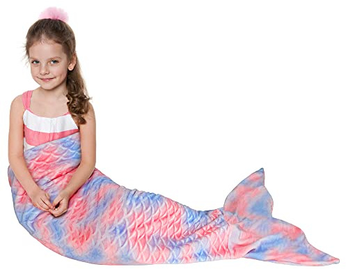 Catalonia Classy Mermaid Tail Blanket, Soft Warm Plush Fleece Sleeping Bag Snuggle Blanket for Teens, Fish Scale Pattern, Fantasy Mermaid, Dreamy Mermaid, 155 x 50 cm