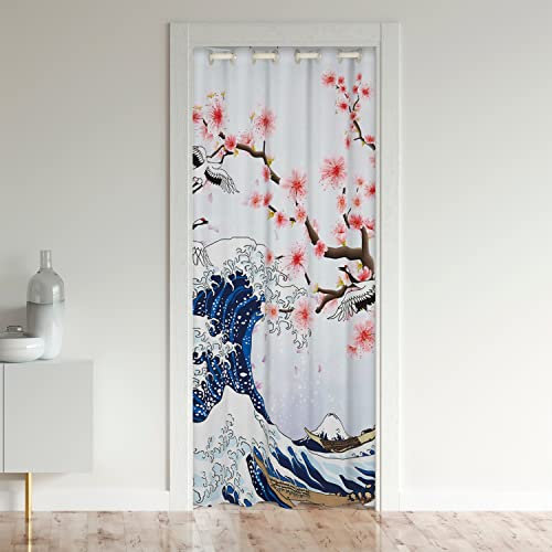 Vague Japonaise Rideau de Porte 86x203cm Floral Rideaux Interieur Salon Chambre pour Chambre Salon Rideaux Exterieur d'entrée Mer Fluctuations Rideau Occultant