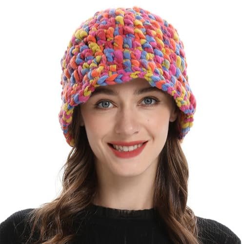 ZLYC Damen Winter Fischerhut Mode Strick Cloche Mütze Einfarbiger Warm Hut(Gemischtes Rosa)