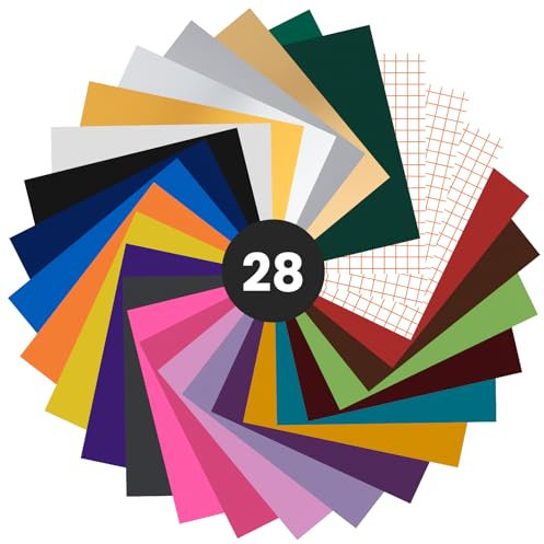 HUSAIHU 28 Pcs Permanent Vinyl - 25 Vinyl Sheets with 3 Transfer Tape, A4 Size Self Adhesive Vinyl for Mug, Cup, Home Decor, Walls, Birthday, Christmas Gifts and DIY Projects