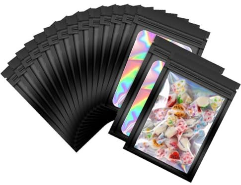 JTKREW 40 Stück Baggies Mylar Bags, Small Business Packaging, Wiederverschließbare Beutel, Mylar zum Aufbewahren von Süßigkeiten, Keksen, Schmuck (Black, 7×10cm)