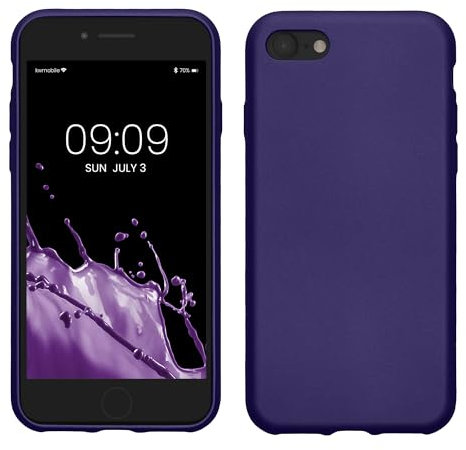 kwmobile Case Compatible with Apple iPhone SE (2022) / iPhone SE (2020) / iPhone 8 / iPhone 7 Case - Soft Slim Metallic TPU Silicone Cover - Metallic Blue Violet