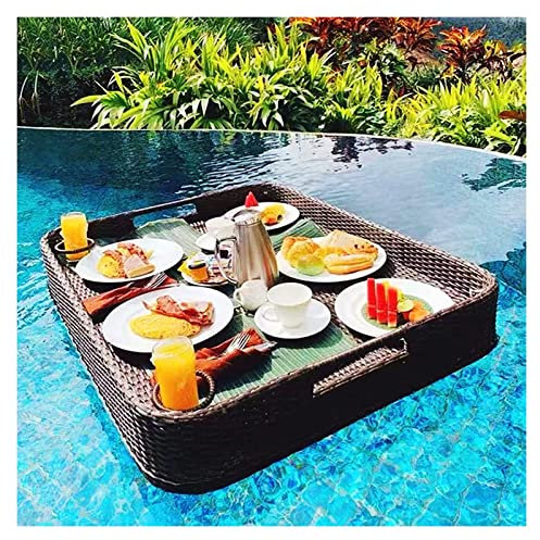 Luxuriöses schwimmendes Serviertablett, Pool-Tablett, schwimmendes Pool-Tablett aus Rattangeflecht, luxuriöser schwimmender Tabletttisch und Bar für Sandbänke, Spas und Partys, schwimmendes Tablett