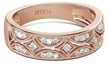 Jeulia 925 Sterling Silber Ringe Milgrain Rundschliff Damen Band Jubiläum Versprechen Ringe mit Schmuckschatulle für Sie Frauen Mädchen (Roségold, 57(18.1))