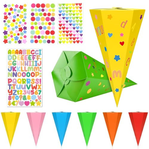 6stk Schultüte zur Einschulung 30cm Geschwisterschultüte Schultüte Klein für Junge und Mädchen DIY Zuckertüte zum Befüllen Faltbare Zuckertüte für die Einschulung zum Schulanfang mit Aufklebern