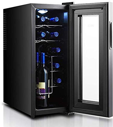 ASEDVG Cave à vin thermoélectrique, contrôle indépendant par écran Tactile 11-18 ℃, Faible consommation d'énergie et Faible Bruit, Peut Stocker 12 Bouteilles de vin Rouge