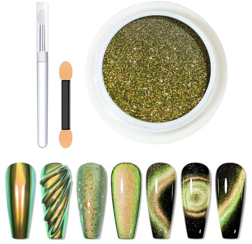 Chrome Nail Powder with Brush Mirror Effect Holographic Nail Powder Mirror Kit for Gel Polish Nail Art Decoration 12 Colors
