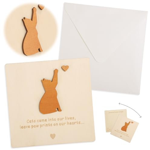 XIHIRCD Gedenkkarte für Katzen mit Umschlag, Holz Trauerkarte für Katzen Gedenkkarte für Haustiere Trauerkarte zum Verlust Einer Katze Trauer Geschenke Katze für Verstorbene Haustiere