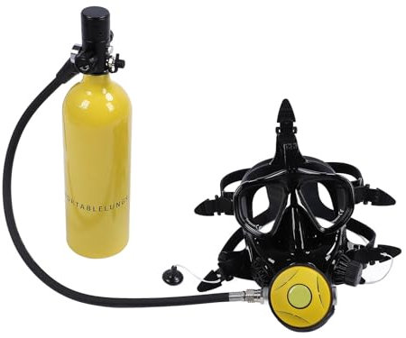 VBESTLIFE Mini Bouteille de Plongée avec Masque de Plongée, Réservoir de Plongée Gonflable de 1 L avec Masque de Plongée Intégral, Combinaisons de Réservoir d'air de Plongée pour la (Yellow)