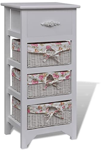 LVHUIDEH Beistellschrank mit 1 Schublade und 3 Körben, Schließfach, Schließfachschrank, Korbregal, für Wohnzimmer Schlafzimmer Flur, 35 x 27 x 73,5 cm, Paulowniaholz, Robust und Langlebig