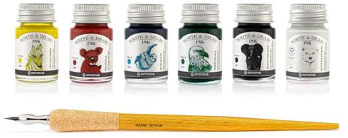 Write and Draw Ink Set BASIC BRIGHT, Schreib- und Zeichentusche, 6 x 10 ml mit Schreibfeder