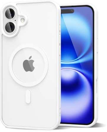 oakxco for iPhone 16 Case Clear Magnetic Compatible with Magsafe, Thin Slim Transparent Non Yellowing, Hybird Soft Silicone Bumper & Hard Plastic Protective Cover for Women, White