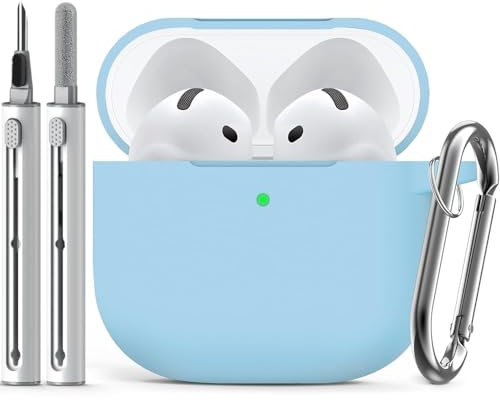 Inesore Compatible with AirPods 4 Hülle with Cleaning Kit, Silicone Protective Case Cover for Apple AirPod 4 (2024/ANC), Unisex Design - Light Blue