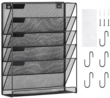 VEVOR Portacartelle da Muro 320 x 105 x 405 mm Portariviste da Muro con 6 Scomparti, Cartella Porta Riviste, Documenti Cartacei Postali, Espositore da Parete, Portadocumenti per Ufficio Scuola, Nero