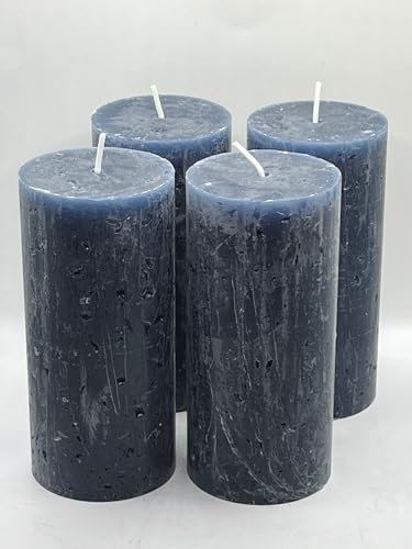 Løgum Kloster Lys dänische Blockkerze Stumpenkerze Rustik Rustikal ohne Duft durchgefärbt, 4-er Set (dunkelblau ca. 6x13cm)