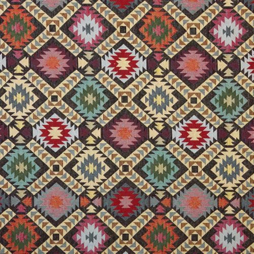 Kt KILOtela - Polsterstoff, Jacquard Gobelin, Stuhlbezug, Kissen, Kopfteil, Sofa, Taschen, verschleißfest, Nähen, 100 cm Länge x 280 cm Breite, Tribal, Mexiko, mehrfarbig, 1 Meter