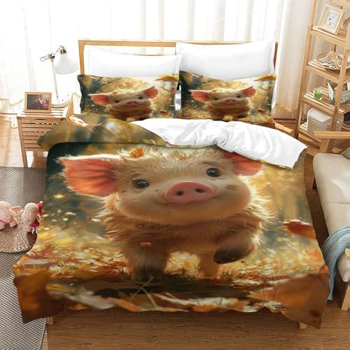 MEFESE Piglet Bettbezug Set Bettwäsche Kinderbettwäsche Reißverschluss Mit Kissenbezug Betten Set Für Jugendliche Kinder Schlafzimmer Single（140x200cm）
