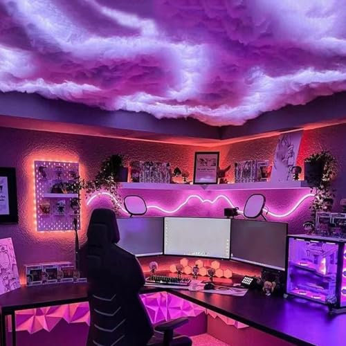 simdennr 16.4Ft 3D Cotton Cloud Light, LED Clouds Lights for Ceiling, RGB Music Sync Thunder Cloud Lamp, Colorful Atmosphere Night Light, for Gaming Room, Bedroom Decor (5 M)