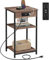 WLIVE Side Table, 3-Tier Side Table with Charging Station, Slim End Table with Adjustable Middle Shelf, Brown Bide Table for Small Spaces, Small Bed Table for Living Room and Bedroom, Brown