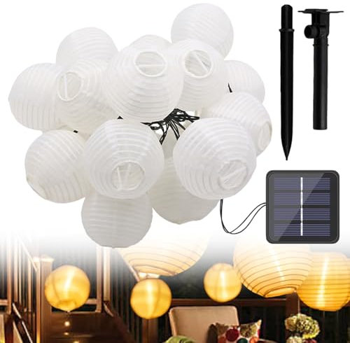 Solar Lichterkette Lampions Außen Wetterfest, 12M 40 LED Solar Laternen Aussen, 8 Modi LED Solarlichterkette Outdoor Deko für Garten Balkon Terrasse Hochzeit, Warmweiß
