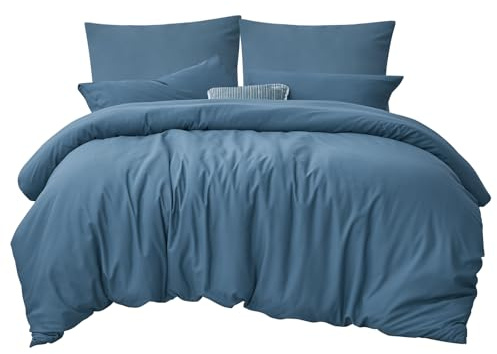 RUIKASI Bettwäsche 200x200 Blau 3teilig - Denim Blau Mikrofaser Bettwäsche-Sets Oeko-TEX, Bettbezüge 200 x 200cm + 2 Kissenbezüge 80x80cm mit Reißverschluss, Weich und Bügelfrei