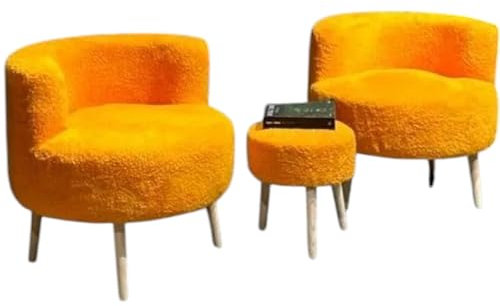 fashionshowcase 3-teiliges Lounge-Set, 2 Plüsch-Sessel mit Holzbeinen und Hocker, (Gelb)